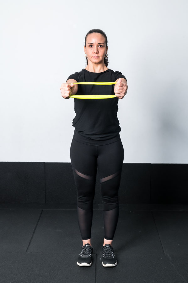 Shoulder extension with elastic exercise bands - step one